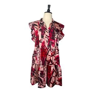 Tommy Hilfiger New Shift Dress Ruffle Tie Neck Pink Red Floral Women’s Size 16